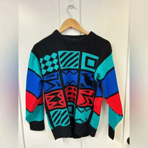 Vintage JamKnits sweater 80s 90s unisex color block pullover jumper medium
